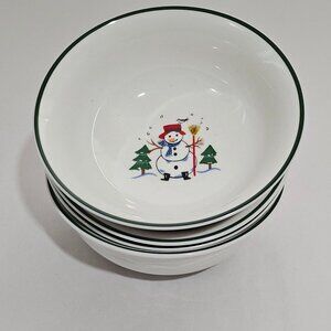 4 Pfaltzgraff Snow Village Bowls 6" soup salad cereal holiday Christmas dish